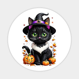 Cute Halloween Black Cat Pumpkin Magnet